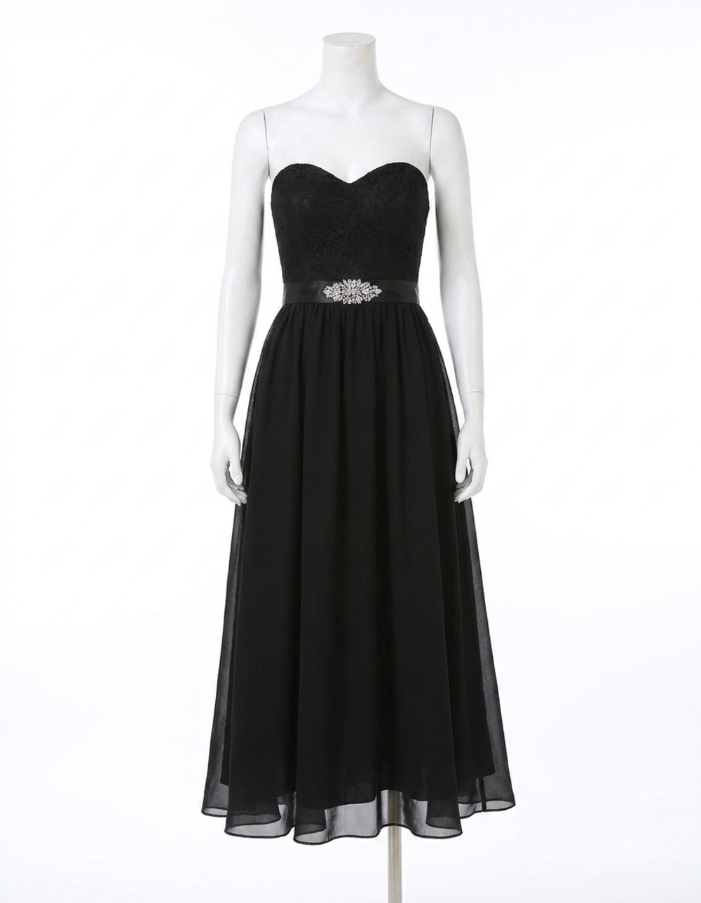 NEW MORILEE cocktail lace chiffon dress with satin tie sash in black